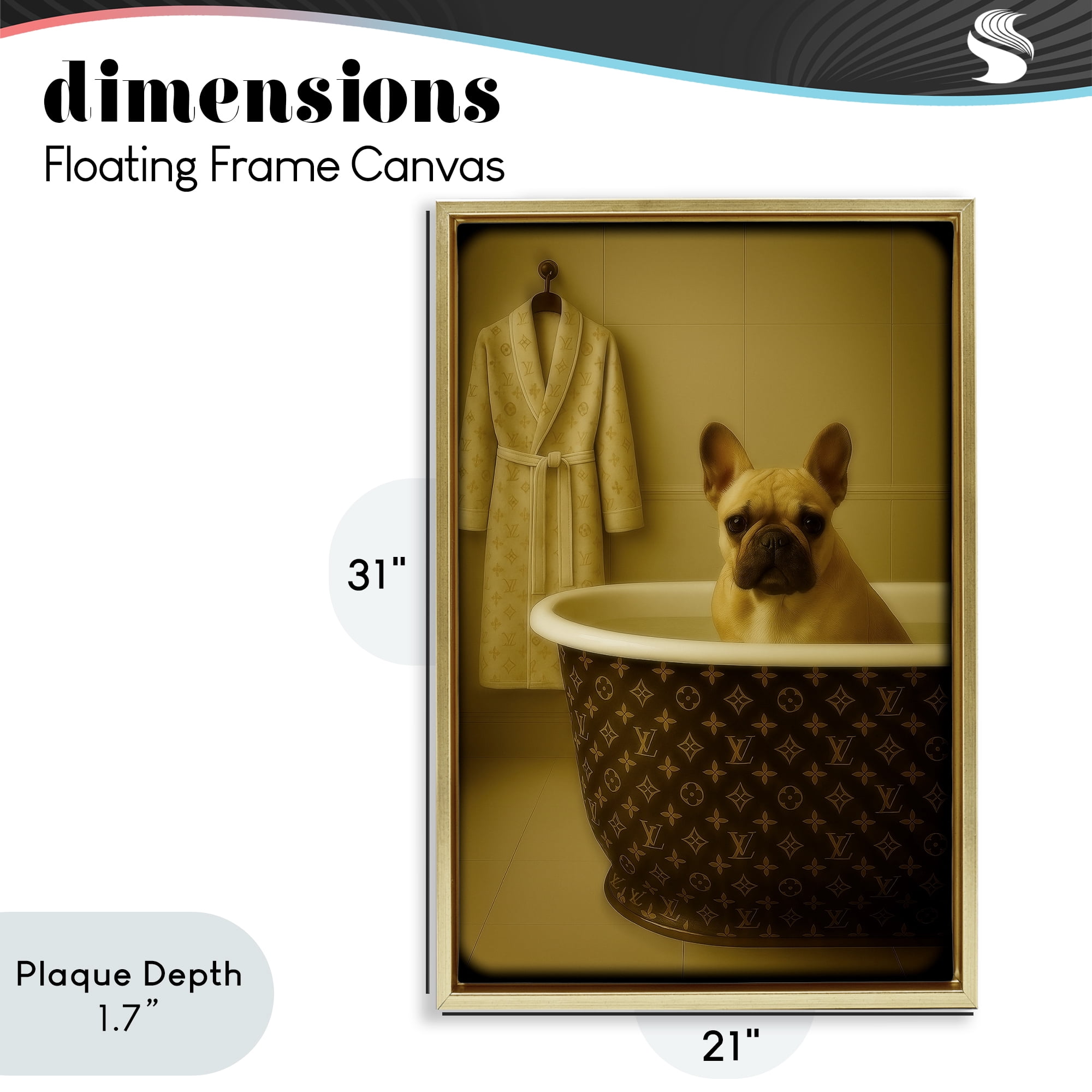 Stupell Industries Couture French Bulldog in Luxury Tub Gold Framed Floater Canvas Wall Art, design by Grotto Studios