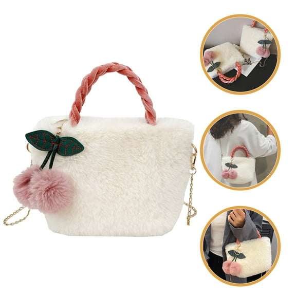 WEUVEB Plush Crossbody Purse for Women, Trendy White Furry Tote Bag, Soft Shoulder Bag, Stylish and Comfortable