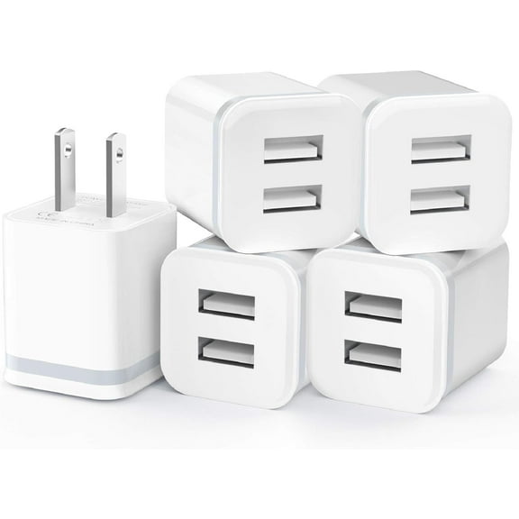 5-Pack USB Dual Port Cube Wall Charger Block