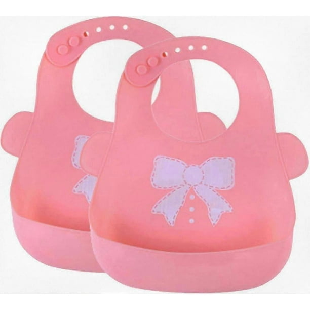 2-Pack Waterproof Silicone Baby Bibs with Food Pocket, Soft Foldable Design, Quick Cleaning
