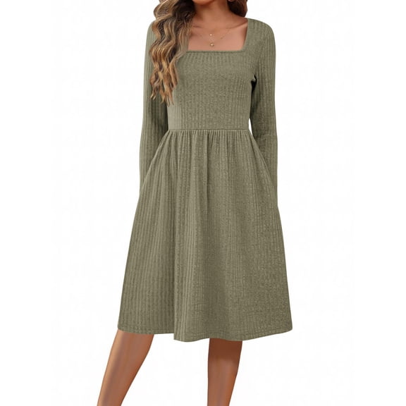 Zeagoo Women Dresses Spring Fall Sweater Dress Long Sleeve Casual Knit Dresses with Pockets