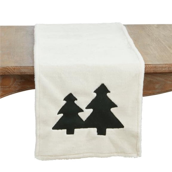 Saro Lifestyle 3101.G1672B 16 x 72 in. Oblong Faux Fur Christmas Trees Table Runner, Green