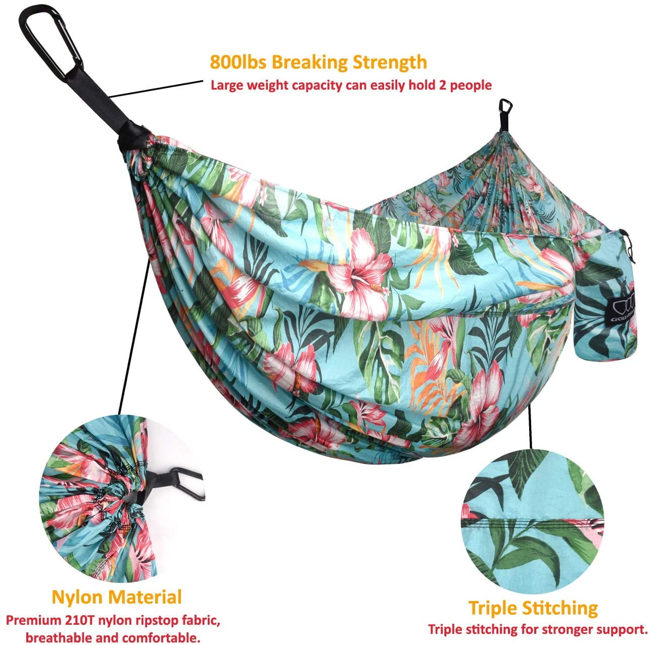 Gold Armour Camping Hammock - Extra Large Double Parachute Hammock Blue Hawaiian