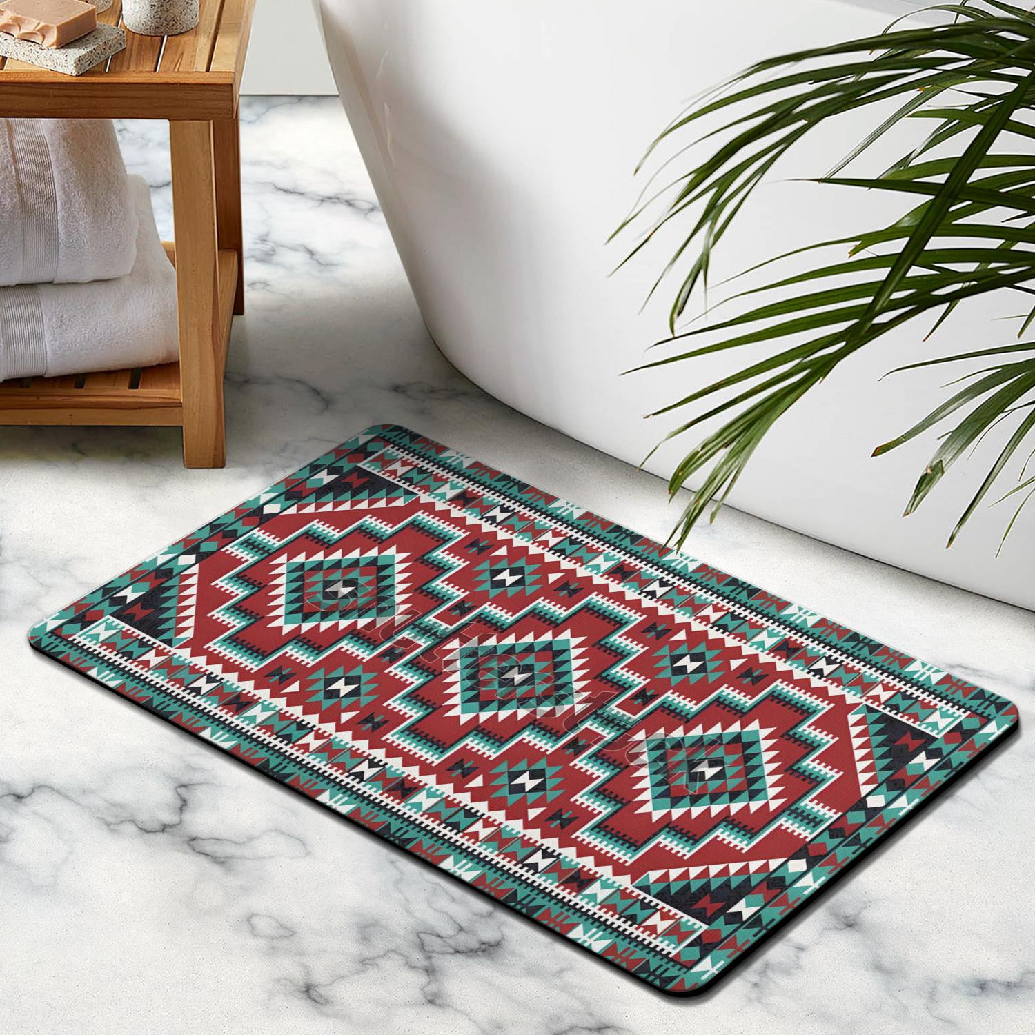 Enjoy Comfort with our Boho Bathroom Rugs: Non-Slip, Soft Aztec Bath Mat, Beautiful Western Geometric Design, Highly Absorbent - Ideal for Bathroom, Kitchen, Entryway, 20x32 Inch