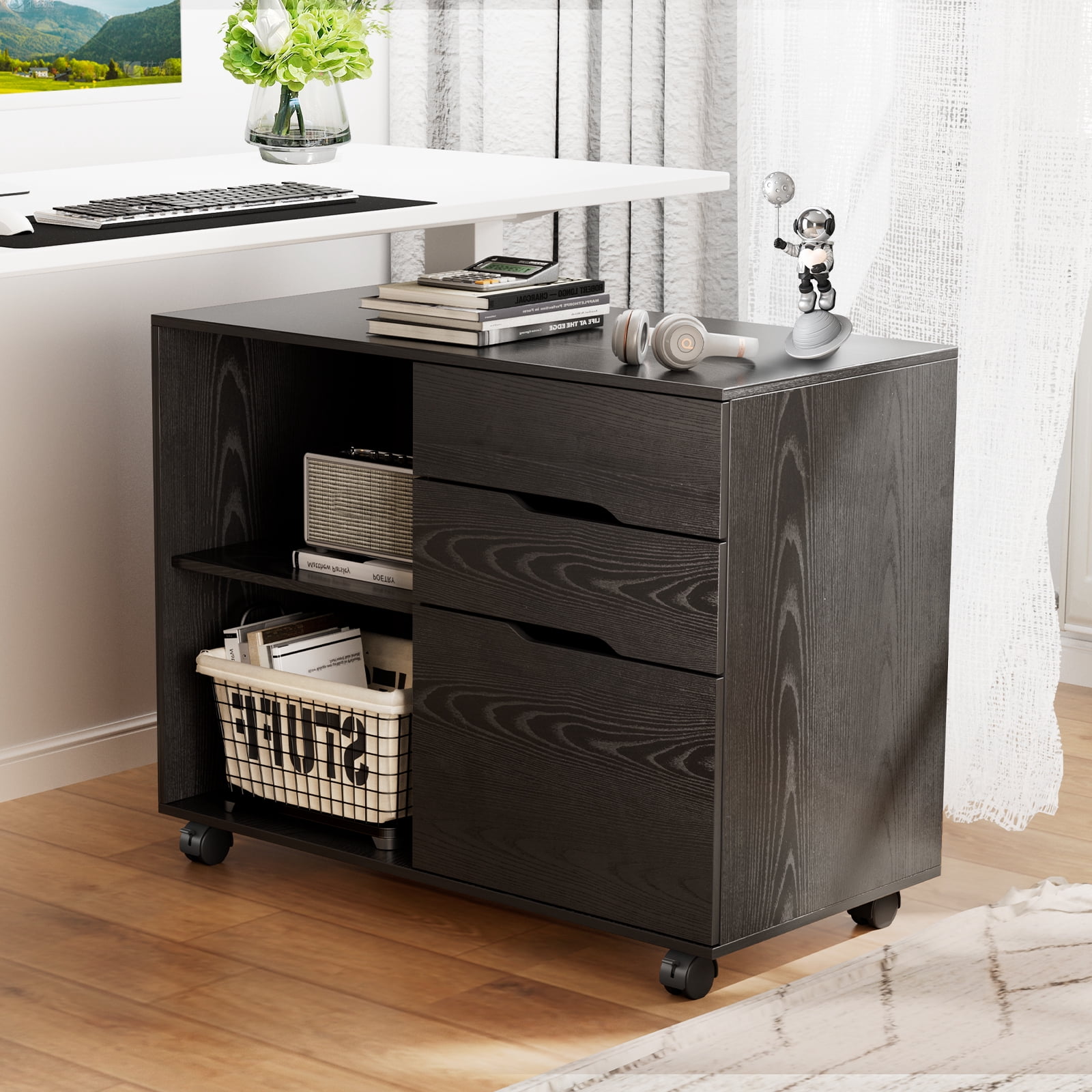 CONCETTA 3 Drawer Mobile File Cabinet with Lock, Under Desk File Storage for Home Office, Black