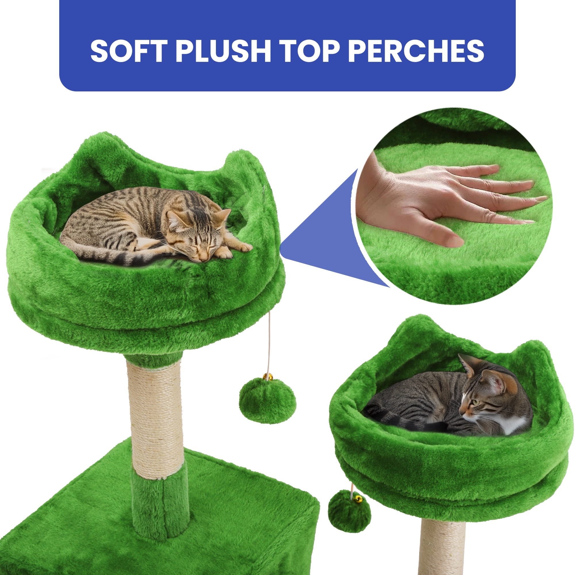 ModFusion 75" Tall Green Cat Tree Tower with Hammock, Playhouse & Scratching Posts for Indoor Cats