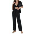 thumbnail image 1 of Mialoley Ensemble de Pyjama 3 Pcs pour Femmes, Chemise à Manches Courtes Classique + Pantalon + Soutien-Gorge Léger Tenue de Nuit, 1 of 9