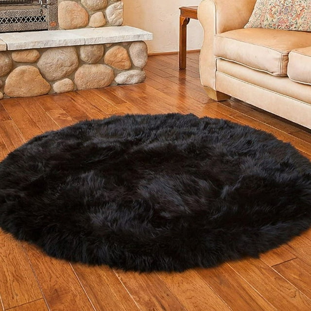 European Imitation Wool Bedside Living Room Carpet Round Diameter 60 Black