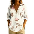 thumbnail image 2 of Womens Boho Floral Print Summer 3/4 Length Sleeve Blouses Shirts Dressy Casual V Neck Tops Khaki XXL, 2 of 6