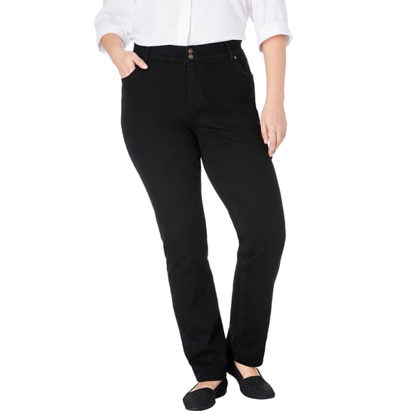 Woman Within Plus Size Petite Stretch Built-In Slimming Panel Straight Leg Jeans