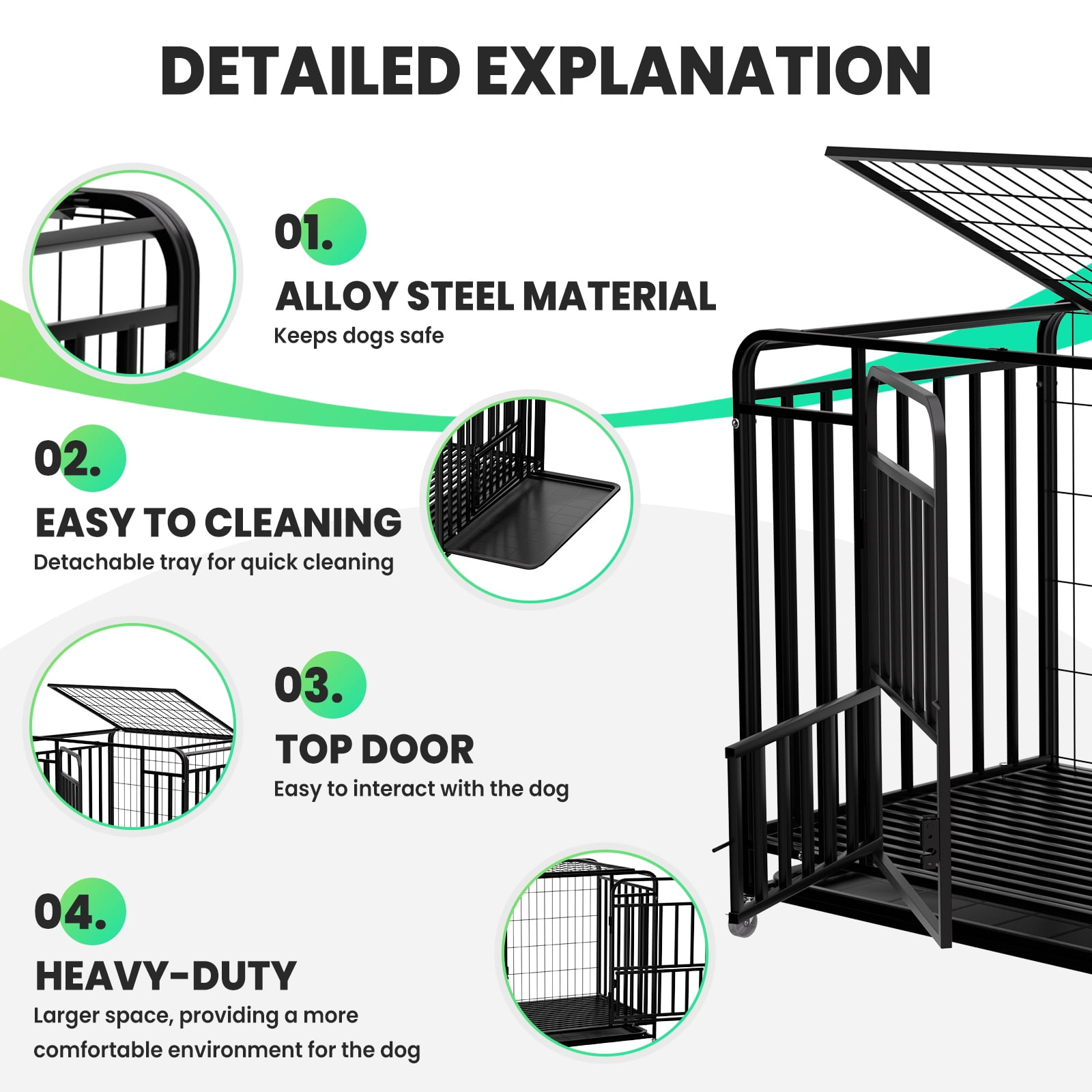 38" Dog Crates, Folding Metal Dog Cage, Heavy Duty Indestructible Dog Crate with Wheels, Dog Kennel Indoor for Multi-Pet Home & Grooming Shop