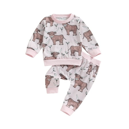 

Western Baby Boy Clothes Long Sleeve Crewneck Sweatshirt Cow Print Jogger Pants Cowboy Fall Winter Outfit