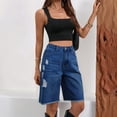 thumbnail image 5 of Women Denim Bermuda Shorts Knee Length Low Rise Baggy Jorts L, 5 of 9