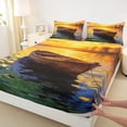 thumbnail image 4 of Feelyou Golden SunLake Wooden Boat Landscape Full Size Sheets for Men Women, Autumn Forest Mountain Wildlife Bed Sheets, 4 Pieces, 4 of 5