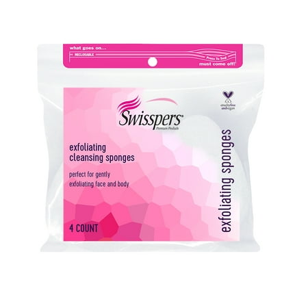 Swisspers Exfoliating Polyester Sponges, 4 Count, for Face & Body