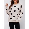 thumbnail image 4 of Women'S Fall Winter Mock Neck Long Sleeve Cute Heart Pattern Loose Knit Pullover Sweaters Black Color M, 4 of 7