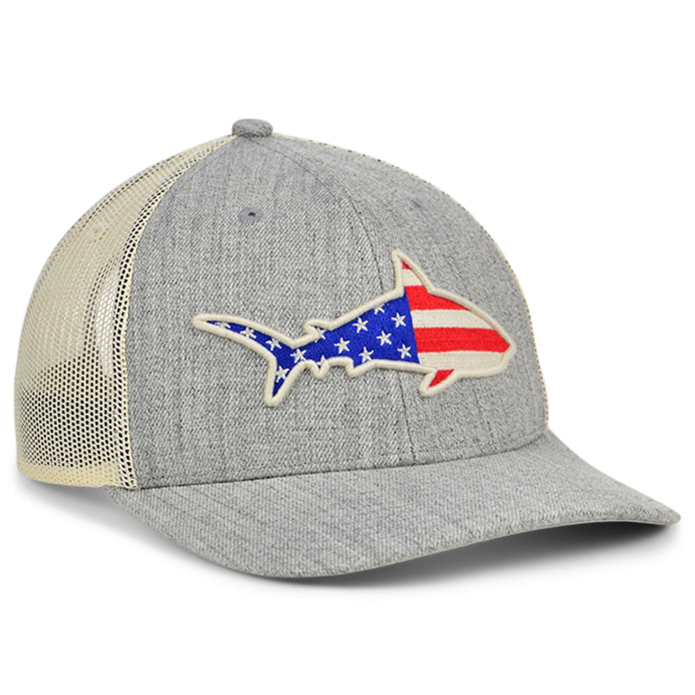 Local Crowns Shark USA Fish Collection Curved Trucker Adjustable Snapback  Heather Gray Cap