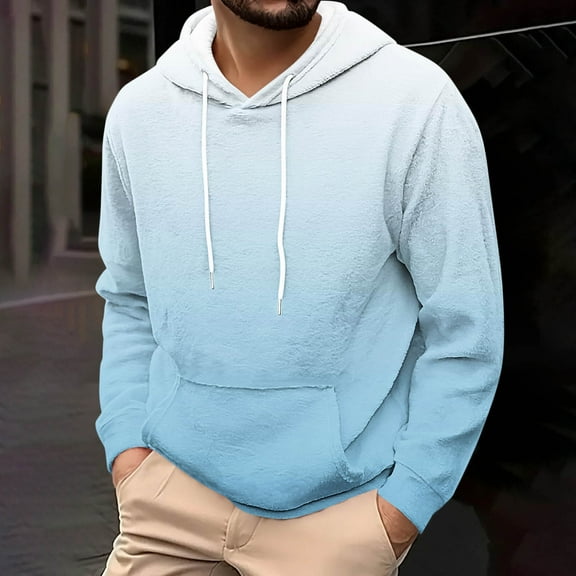 S-4X Plus Size Flannel Hoodies for Men Big & Tall Fleece Sweatshirts with Front Pocket Long Sleeve Pullover Gradient Printed Thermal Warm Hoodie Tops