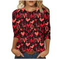 thumbnail image 2 of Hxlamzoo Valentines T-shirts for Women Cute Love Heart Graphic Pullover Casual 3/4 Sleeve Crewneck Tops S-5XL, 2 of 5