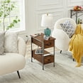 thumbnail image 5 of VECELO Nightstand with Charging Station, Flip Top End Table with 2 Drawer & USB Ports for Living Room, Bedroom, Rustic Brown, 5 of 10