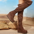 thumbnail image 5 of Bnwani Boots for Women Knee High Fashion Pile Zipper Thick Wedge Knee-High Versatile Casual Suede Boot Brown Size 9, 5 of 8