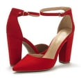thumbnail image 3 of Dream Pairs Women Ankle Strap Pump Shoes Pointed Toe High Chunky Heel Dress Pump Shoes COCO RED/SUEDE Size 6, 3 of 6