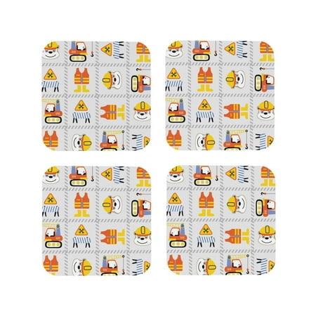 

Junzan Construction Equipments Worker Print Coasters for Drinks - Leather Coasters Set of 4 for Coffee Table for Housewarming/Kitchen/Bar/Decor-Square