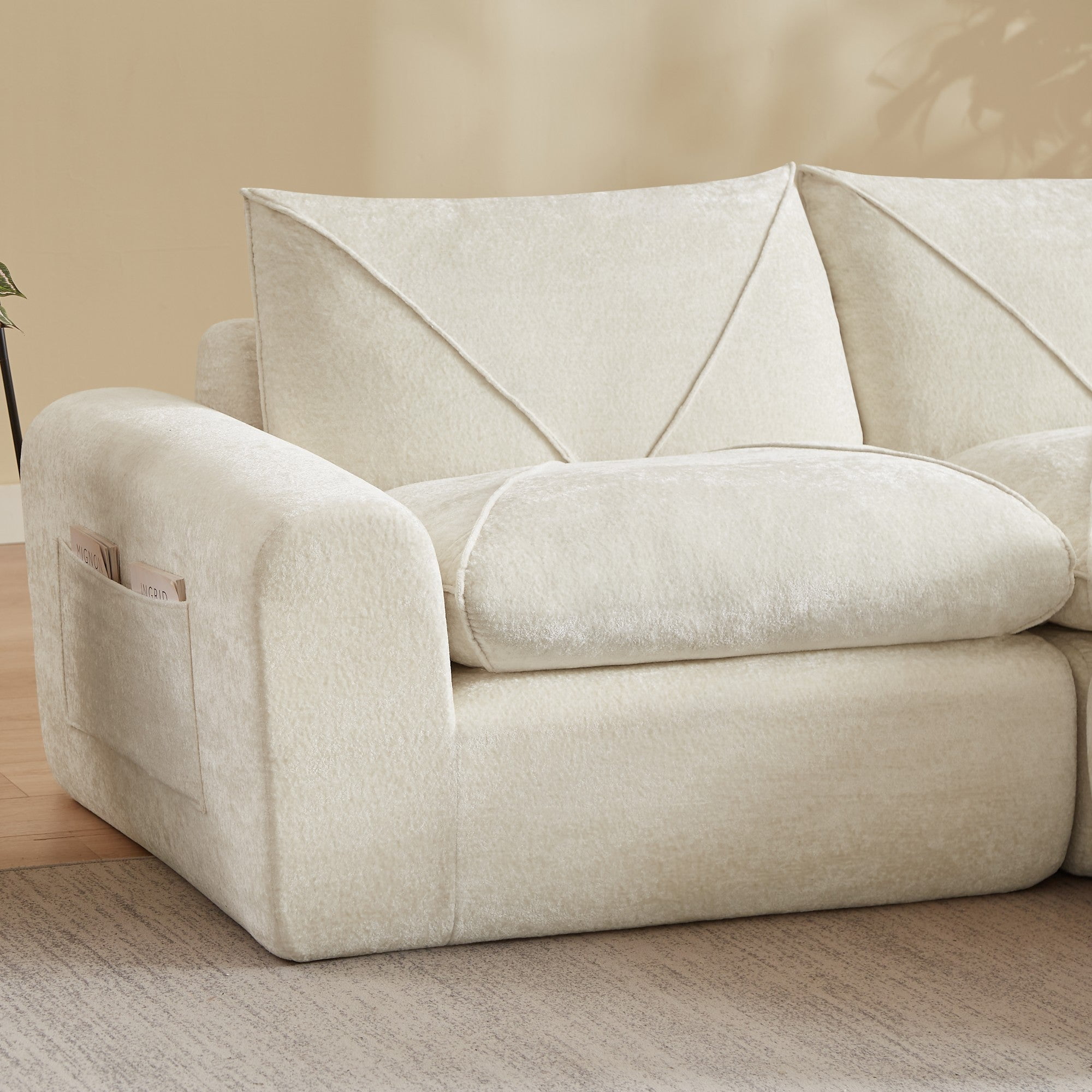Sailvan Modern Chenille Modular Sectional Sofa with Ottoman,Comfortable Minimalist Living Room Couch for Families and Apartments Beige