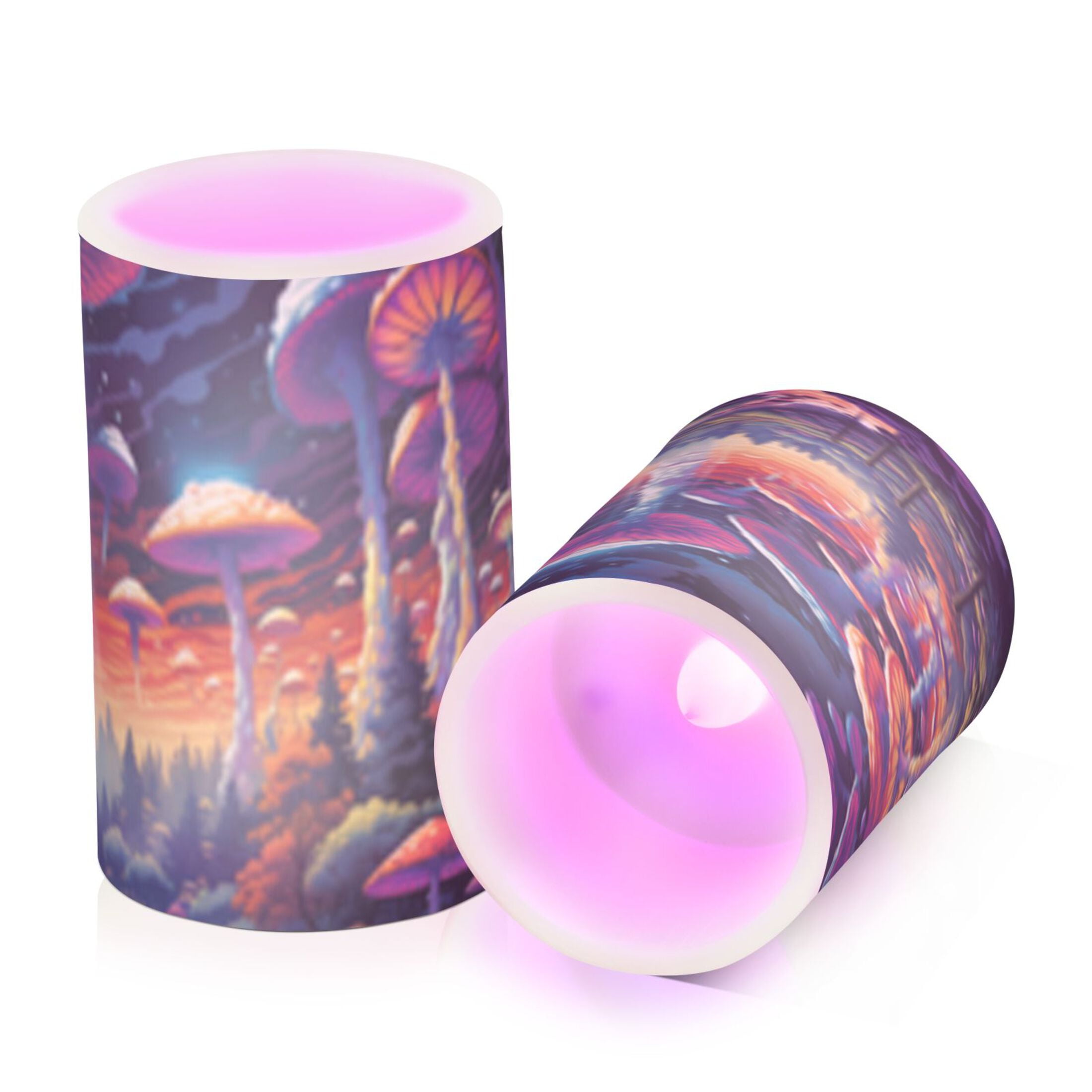 Magic Mushrooms Flickering Flameless Candles Battery Operated with Remote Timer LED Pillar Candles Set of 2