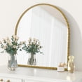thumbnail image 4 of Espejo de baño arqueado de 28 x 26 pulgadas, espejo de pared dorado antiguo, marco de abalorio de metal, espejo de cambiador para cambiador, sala de estar, recámara, repisa, entrada, pasillo, 4 of 13