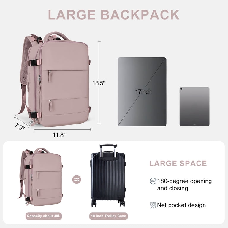 DAKIMOE Large Travel Backpack with Laptop Compartment, Light Pink photo 2
