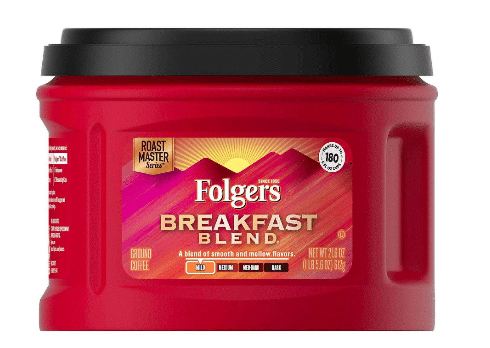 Folgers Breakfast Blend Mild Roast Ground Coffee, 21.6 Ounces (Pack of 3)