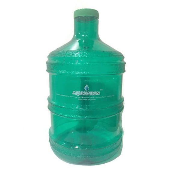 AquaNation 1 Gallon BPA FREE Reusable FDA Grade Chemical Free Plastic Drinking Water Big Mouth Bottle Jug Container with Holder Drinking Canteen (Green)
