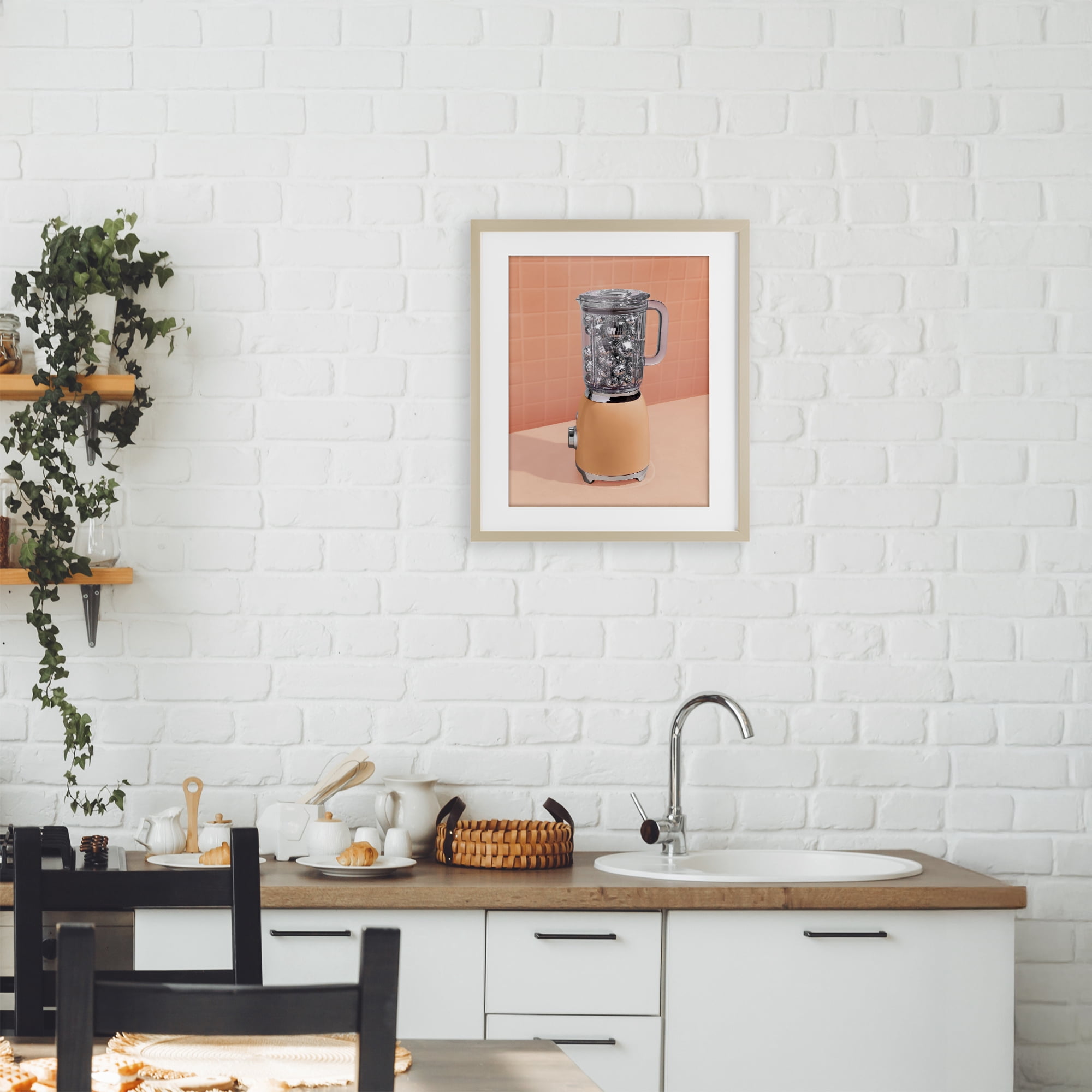 Stupell Industries Disco Drink Blender over Orange Birch Framed Print Under Glass, design by LISH Creative