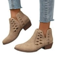 thumbnail image 4 of Viluyesy Womens Ankle Boots, Chunky Low Heels Fashionable Hollow-Out Round Toe Suede Dress Booties Khaki US5.5, 4 of 9