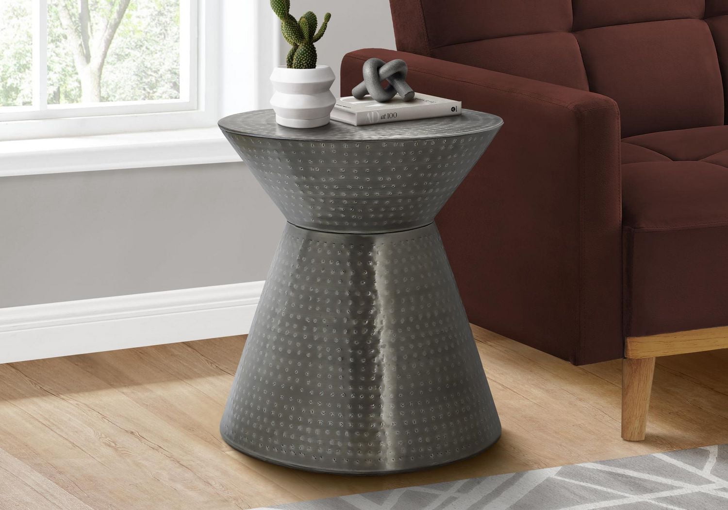 Monarch Specialties Accent Table, Drum, Side, End, Nightstand, Lamp, Living Room, Bedroom, Grey Metal, Contemporary, Modern