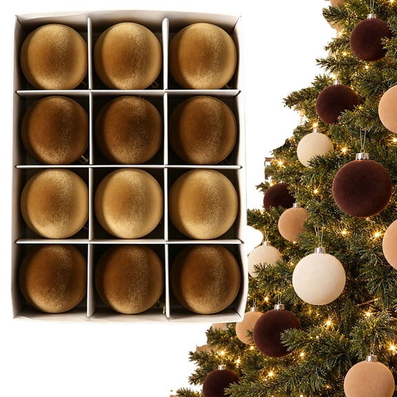 Velvet Christmas Ball Ornaments Set, 2.4in Multicolor Velvet & Flocked Shatterproof Design for Christmas Tree