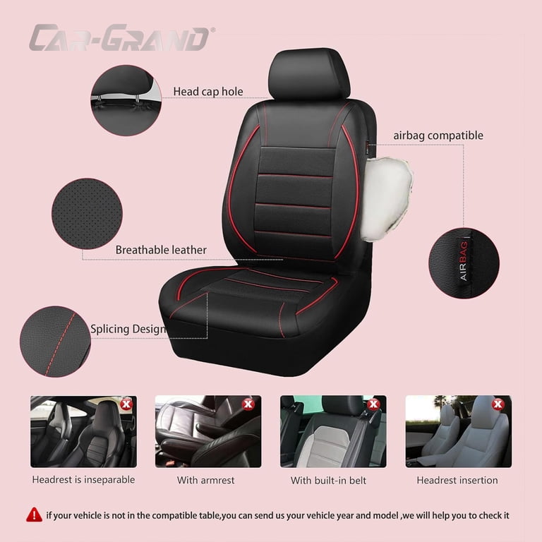 CAR-GRAND Faux Leather Front Seat Covers, Breathable Red Pair photo 4