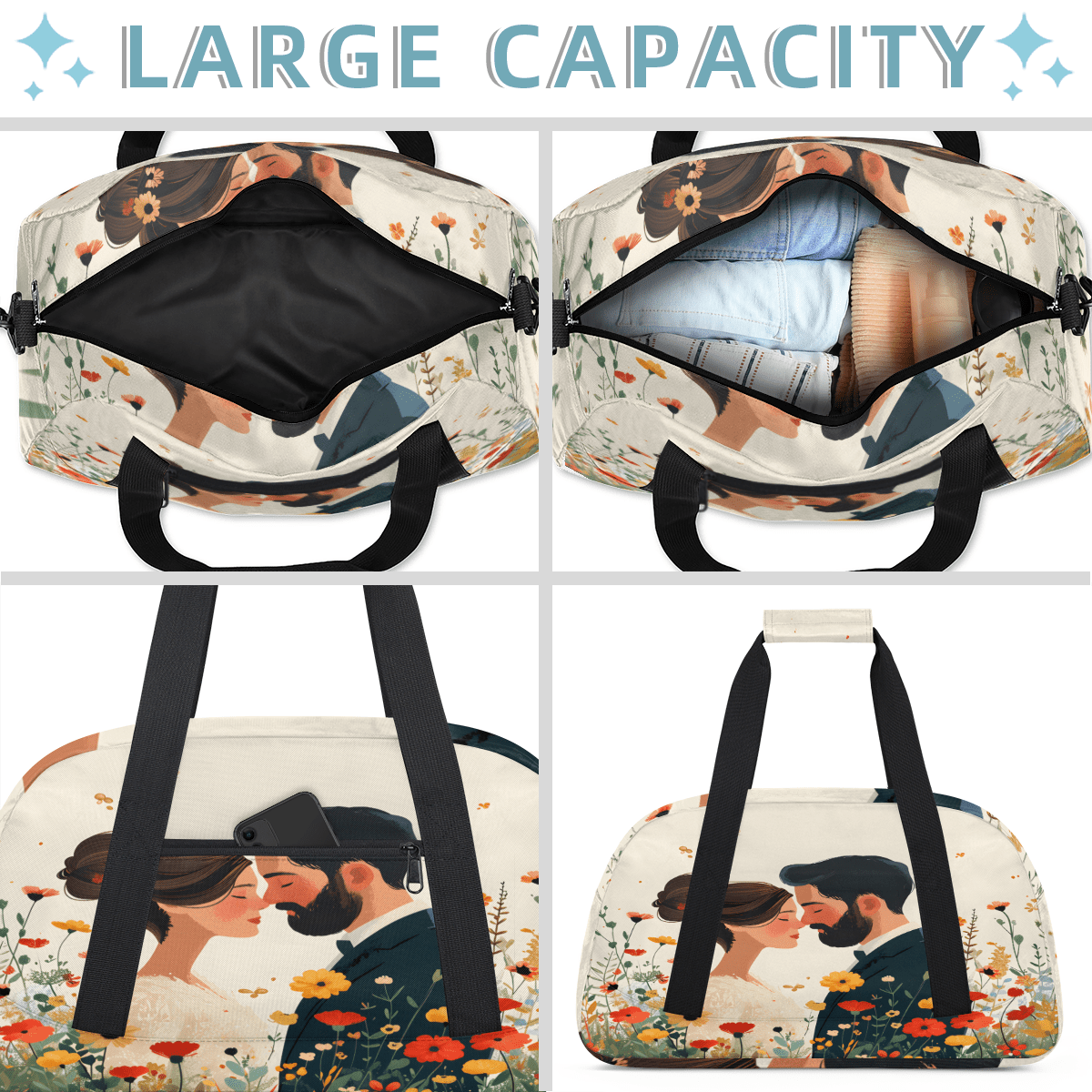 Herdesigns Wedding Theme Sports Duffle Bag for Women & Men, Lovers Couple Gym Bag Dance Bag Overnight Bag Carry On Weekender Travel Bag