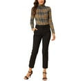 thumbnail image 2 of DARING DIVA Turtleneck Long Sleeve Slim Shirt Blouse L Brown, 2 of 6