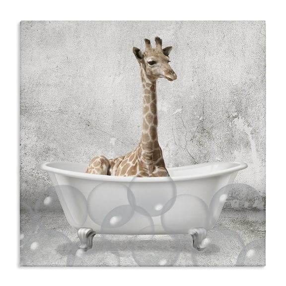 Stupell Industries Rustic Lodge Baby Giraffe Bath Time Canvas Art, 17 x 17, by Kim Allen