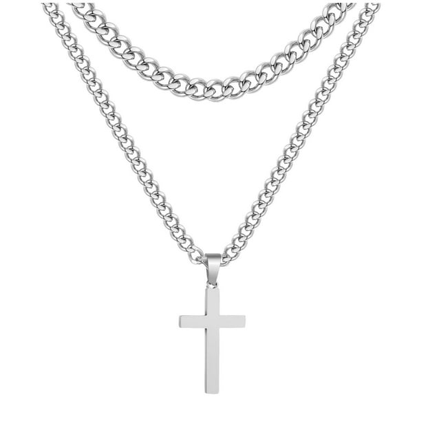 Collar de moda para mujer en acero inoxidable Collar cruzado en acero inoxidable para hombre y niño Collar con cadena en plata