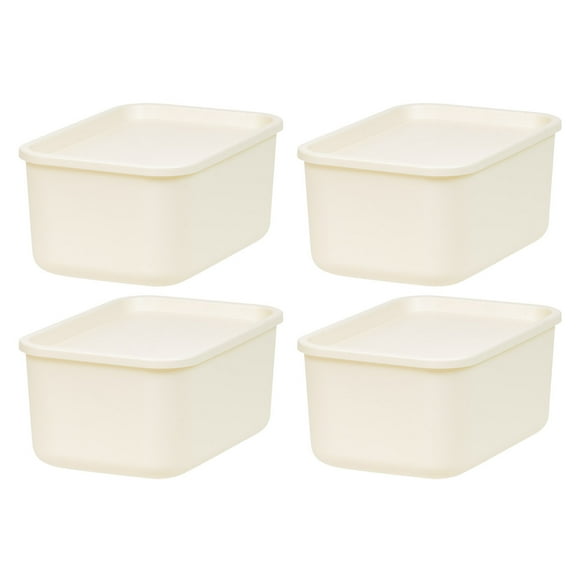 IRIS USA Plastic Modular Basket Bin & Lid, Small, 4-Pack, Stackable Lidded Storage Organizer Bins for-Kitchen-Bathroom and Bedroom, OFF White