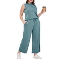 thumbnail image 7 of Summer Travel Lounge Sets for Women 2 Piece Mock Neck Top and Wide Leg Crop Pants Casual Vacation Matching Outfit 2026 Light Blue S, 7 of 7