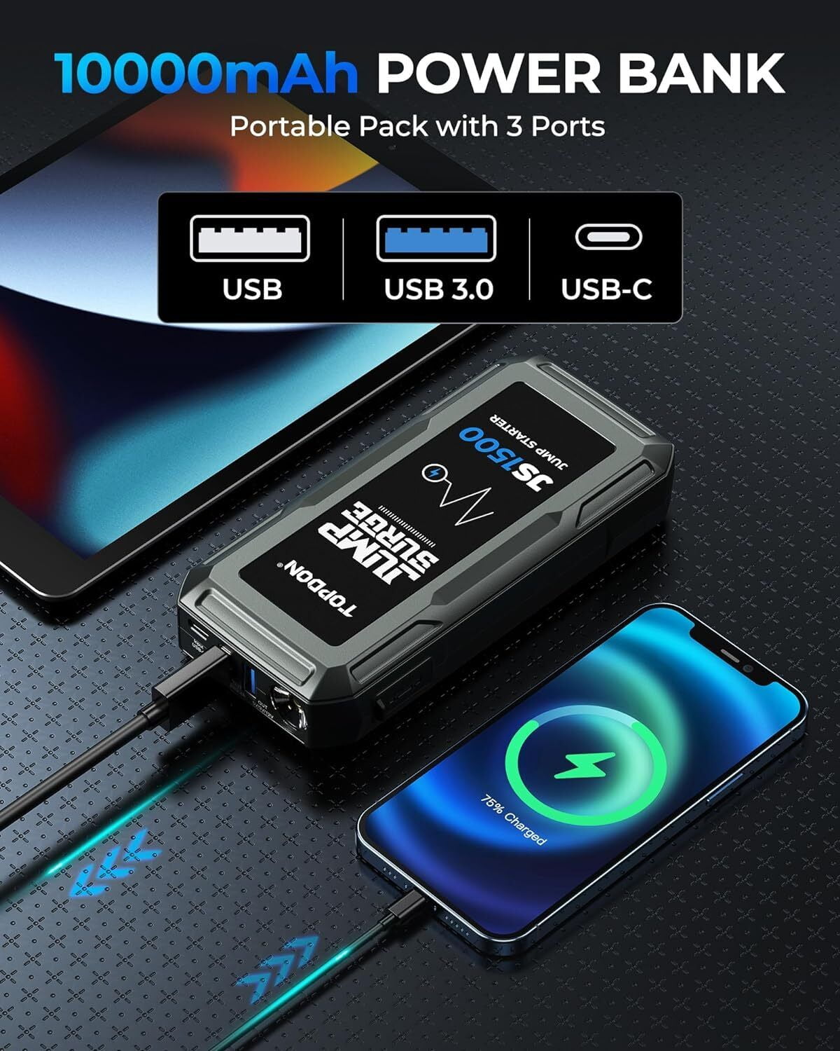 TOPDON JS1200 12V Jump Starter Car Battery Charger Malaysia Ubuy