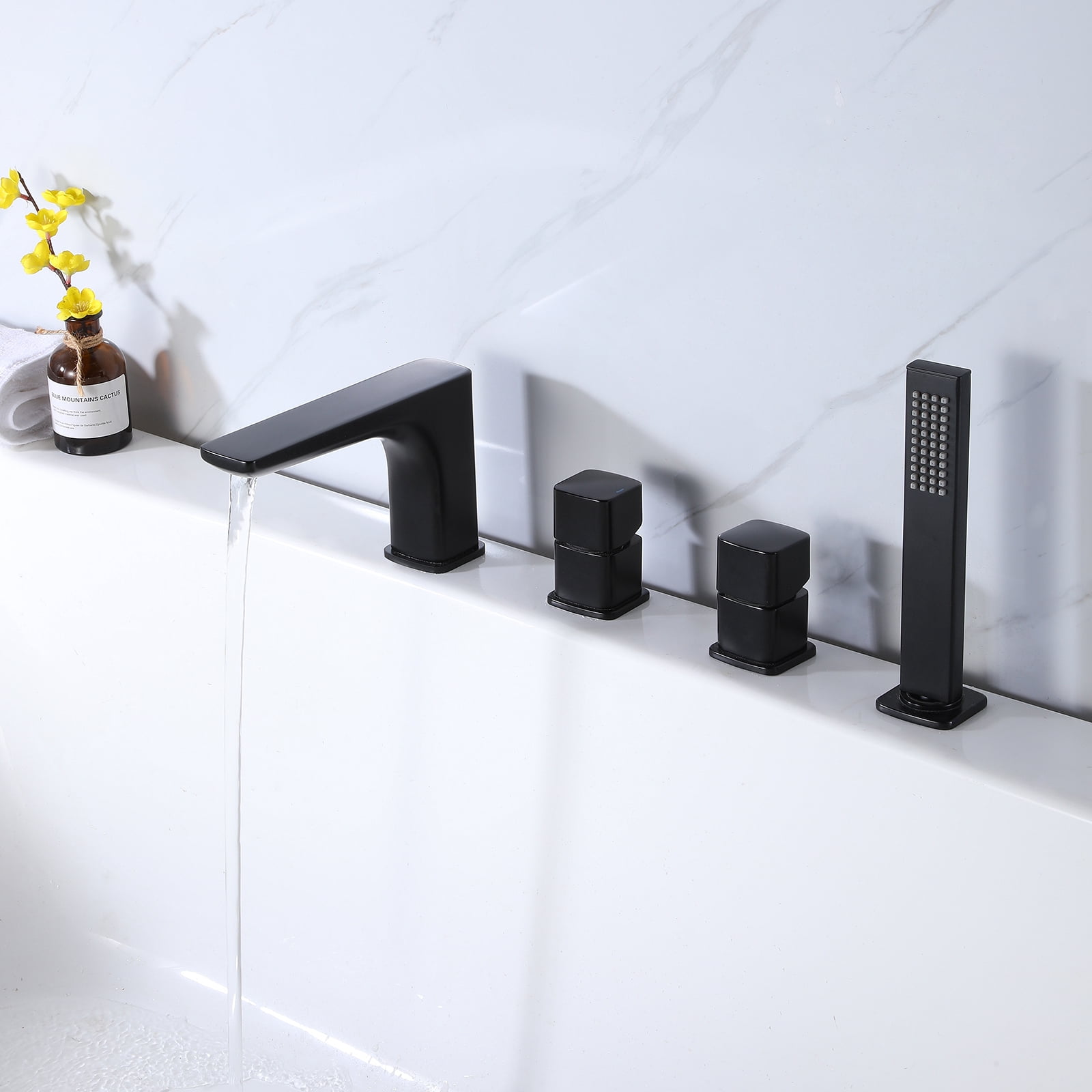 Four Holes Bathroom Bathtub Faucet, Deck Mounted Tub Faucet with Hand Shower