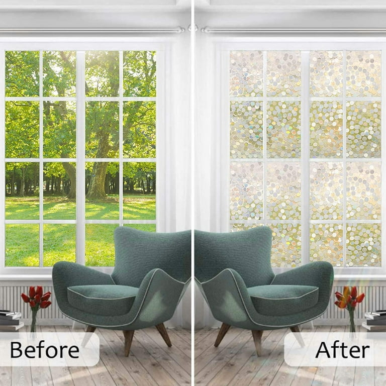 Spurtar 3D Rainbow Window Privacy Film 17.5 x 78.7 Inches, Decorative  Stained Glass Window Film, Non-Adhesive Static Cling Window Vinyl,  Removable