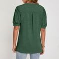 thumbnail image 4 of Olyvenn Stylish Women Casual V-Neck T-Shirts Loose Puff Short Sleeve Tops Tunic Blouses Solid Summer Dressy Shirts Green 6, 4 of 4