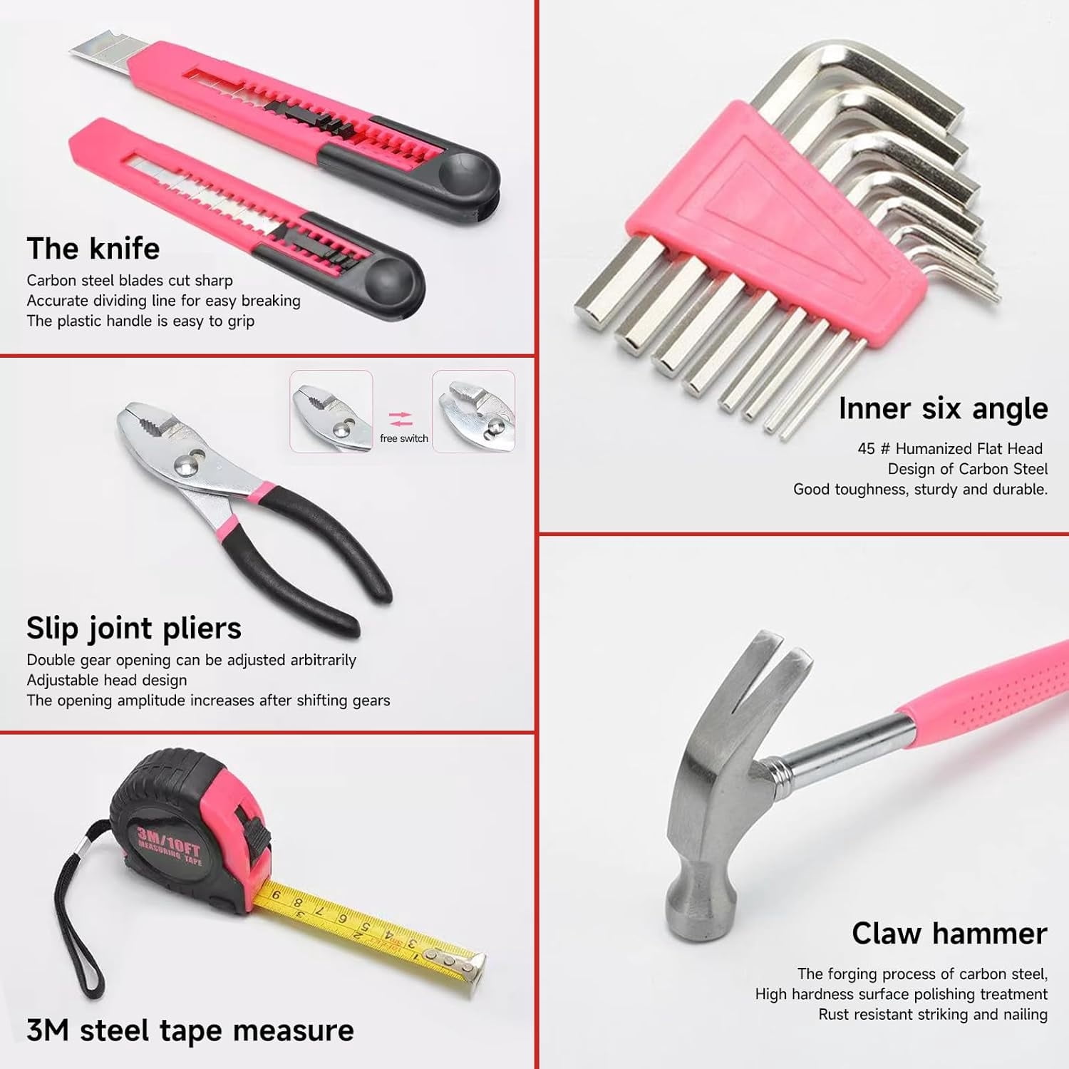 Lockways 39 PCS Pink Tool Set, with 14 Pcs Power Nuts, Basic Household Tool Kit, Fathers Day Gifts, All Purpose Tool Set with Tool Box for Home, Garage, Office and College Dormitory Use