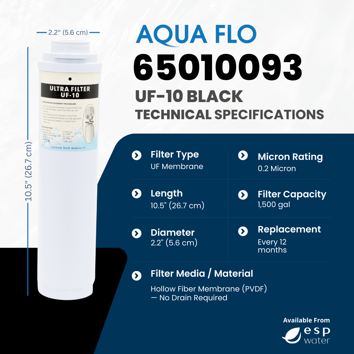Aqua Flo UF-10 Ultra-Filter Black Replacement 0.2 Micron Fits 475 UF Series 65010093